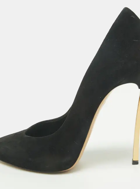 Casadei Size 37.5 Black Suede Pointed Toe Pumps