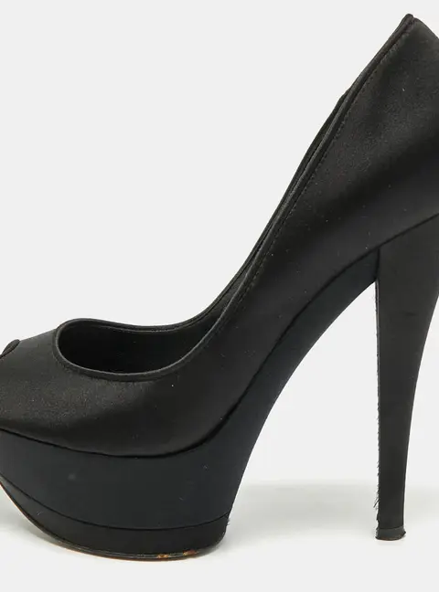 Casadei Size 37 Black Satin Platform Pumps
