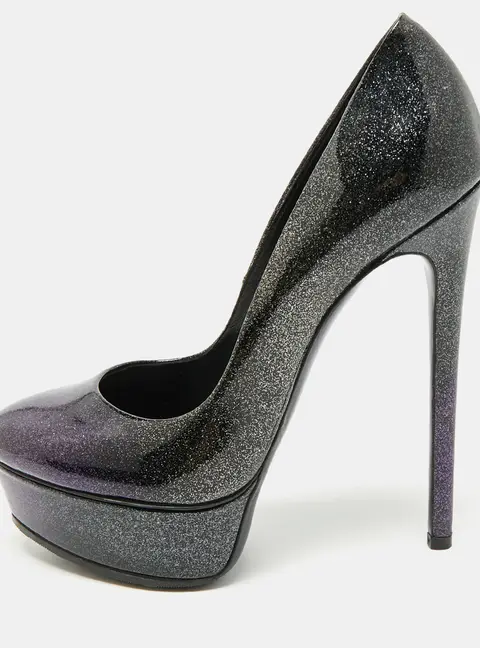 Casadei Daisy Size 38.5 Purple/Gold Patent Leather Platform Pumps