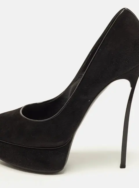 Casadei Size 38 Black Suede Platform Pumps