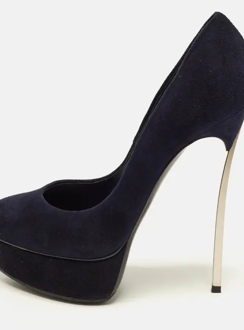 Casadei Blade Size 38 Navy Blue Suede Platform Pumps