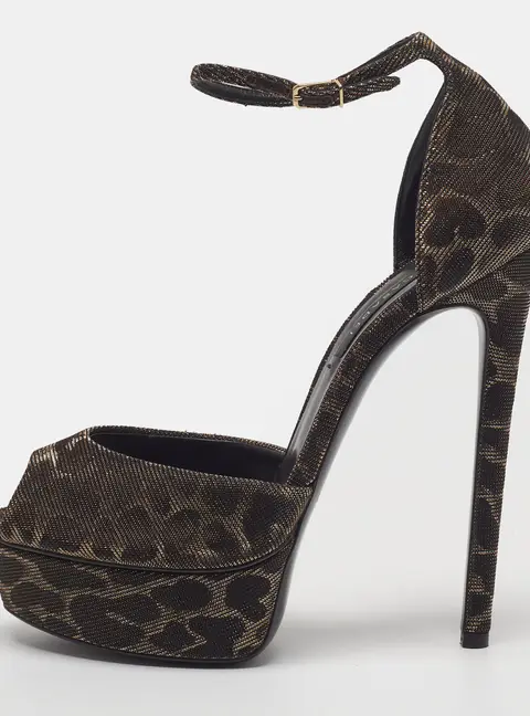 Casadei Size 38.5 Brown Leopard Print Lurex Fabric Ankle Strap Sandals