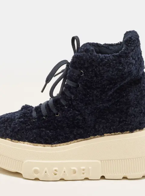 Casadei Size 39 Navy Blue Shearling Fur Combat Boots