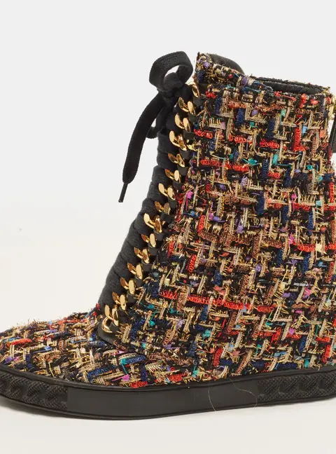 Casadei Size 39 Multicolor Tweed Wedge Sneakers
