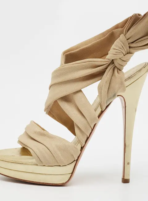 Casadei Size 36 Gold Fabric  Platform Slide Sandals