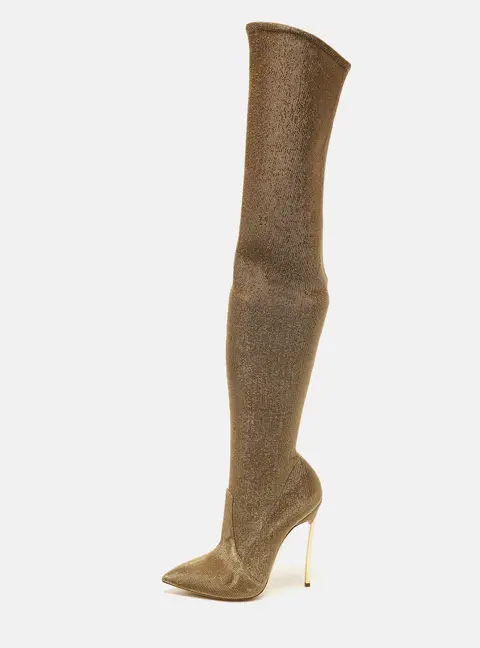 Casadei Blade Size 39 Gold Lurex Fabric Knee Length Boots
