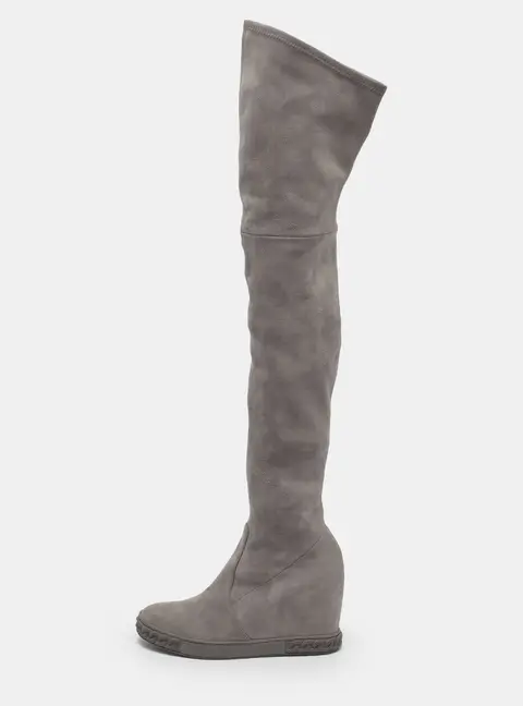 Casadei Size 38.5 Grey Suede Wedge Knee Length Boots