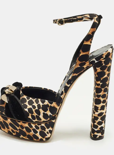 Casadei Size 40 Black/Brown Satin Ankle Strap Sandals