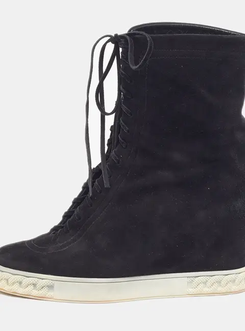 Casadei Renna Size 38 Black Suede Wedge Sneakers