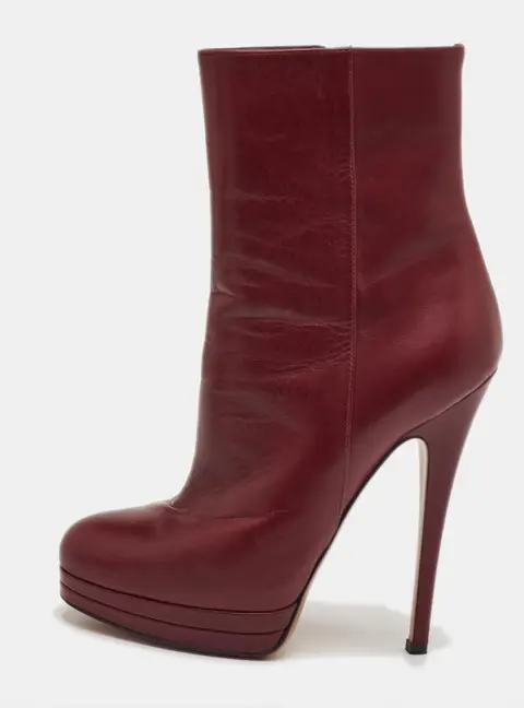 Casadei Size 36 Burgundy Leather Platform Ankle Length Boots