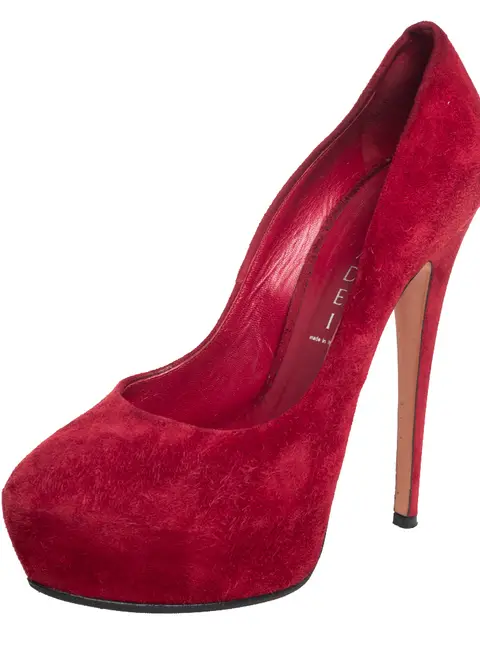 Casadei Red Suede Platform Pumps Size 37