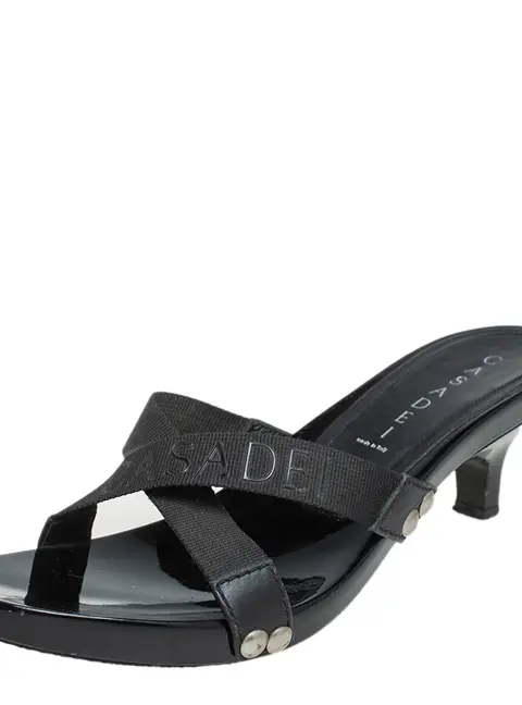 Casadei Black Fabric Studded Slide Sandals Size 38