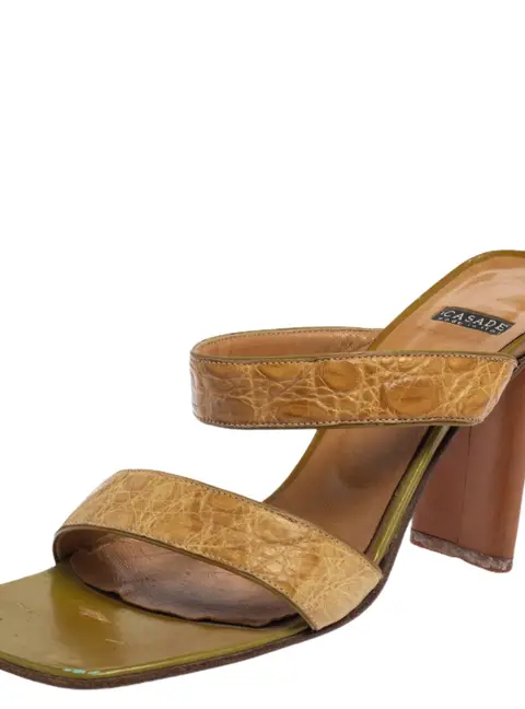 Casadei Beige Croc Embossed Leather Square Toe Slide Sandals Size 37
