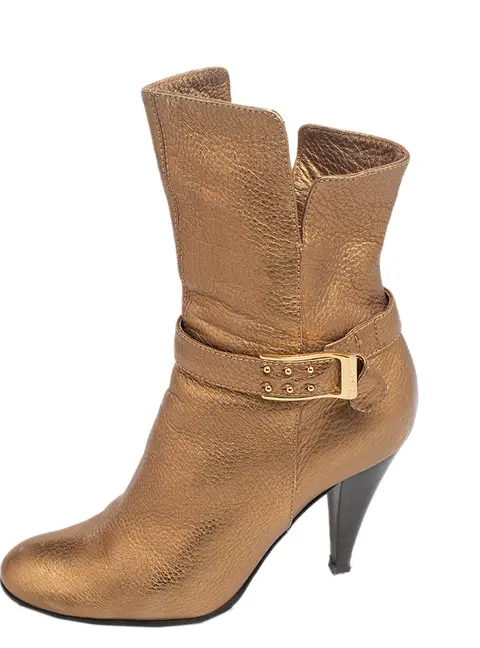 Casadei Gold Leather Ankle Length Boots Size 36