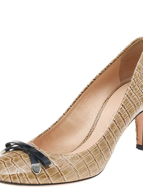 Casadei Olive Croc Embossed Leather Pumps Size 36.5