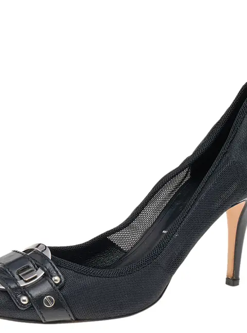 Casadei Black Mesh And Leather Buckle Detail Pumps Size 37