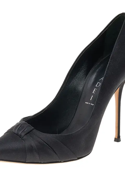 Casadei Black Satin Pointed Toe Pumps Size 39