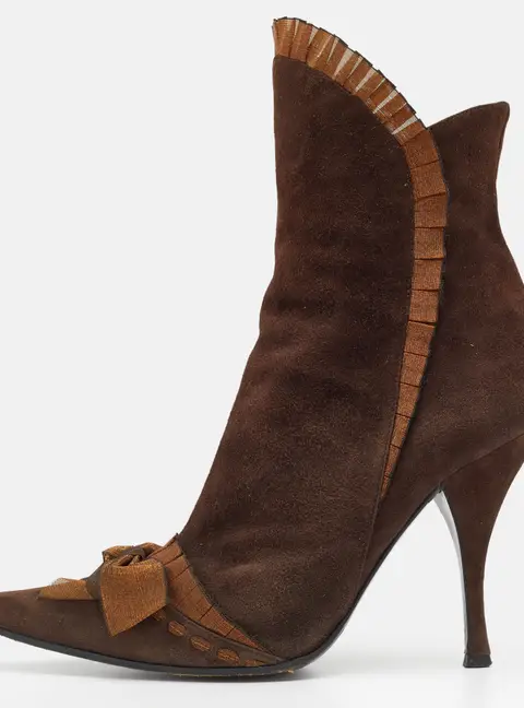 Casadei Brown Suede Bow Detail Ankle Length Boots Size 37