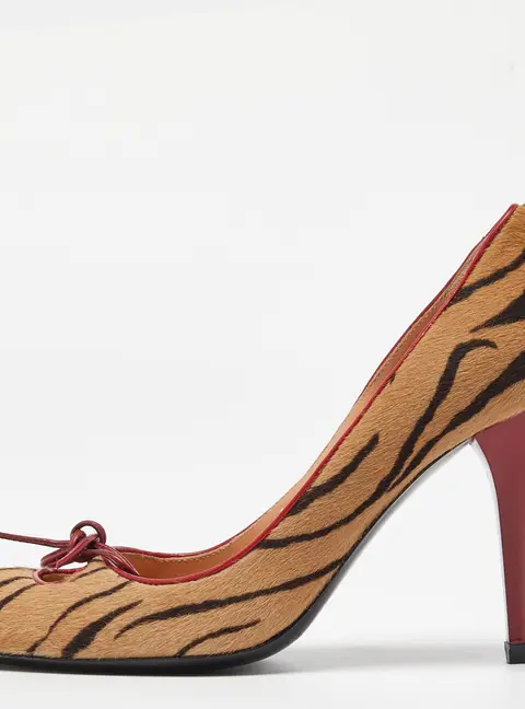 Casadei Brown/Red Zebra Print Calfhair Pointed Toe Pumps Size 34