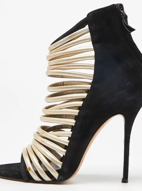 Casadei Black Suede and Leather Strappy Zip Sandals Size 37