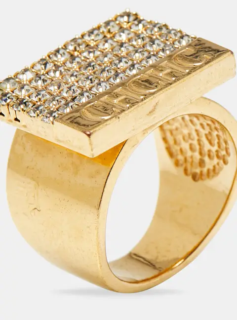Carolina Herrera Crystal Gold  Tone Ring Size 53