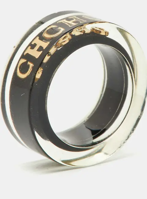 Carolina Herrera CH Resin Gold Tone Band Ring Size 54