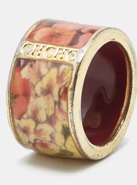 Carolina Herrera CH Enamel Gold Tone Ring Size 54