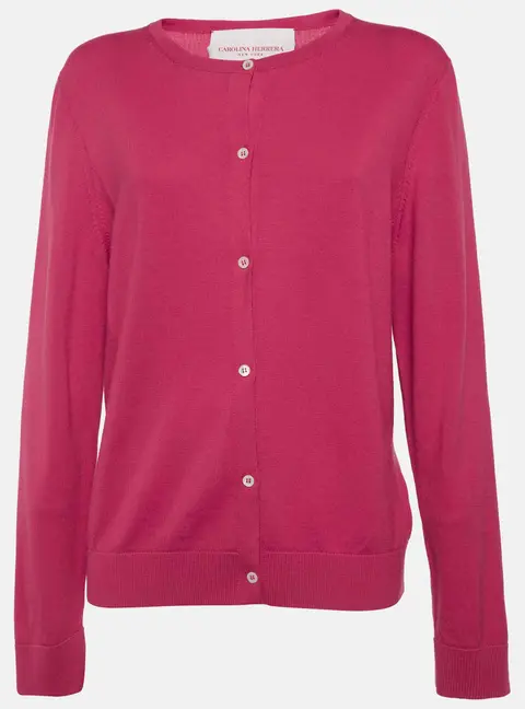 Carolina Herrera Pink Wool Knit Button Front Cardigan XL