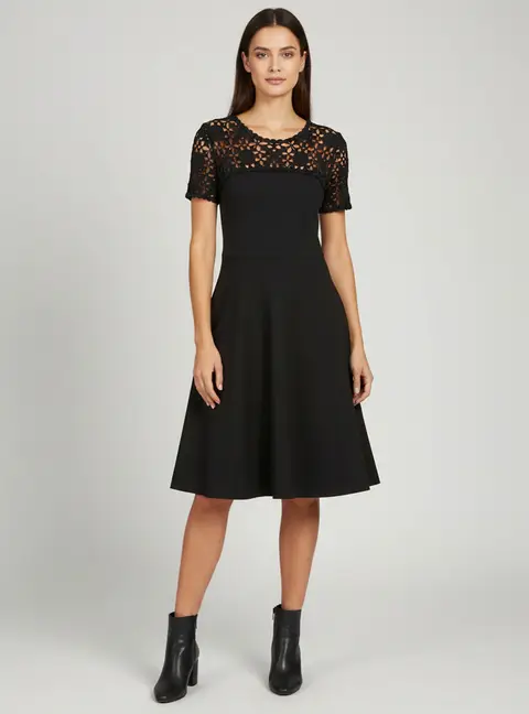 Carolina Herrera Black Jersey Short Sleeve Midi Dress M