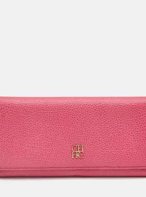 Carolina Herrera Pink Leather Flap Trifold Continental Wallet