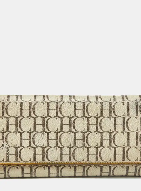 Carolina Herrera Off White Monogram Coated Canvas and Leather Trifold Continental Wallet