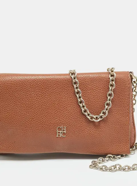 Carolina Herrera Brown Leather Chain Clutch