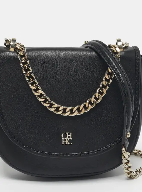 Carolina Herrera Flap Chain Black Leather Crossbody Bag
