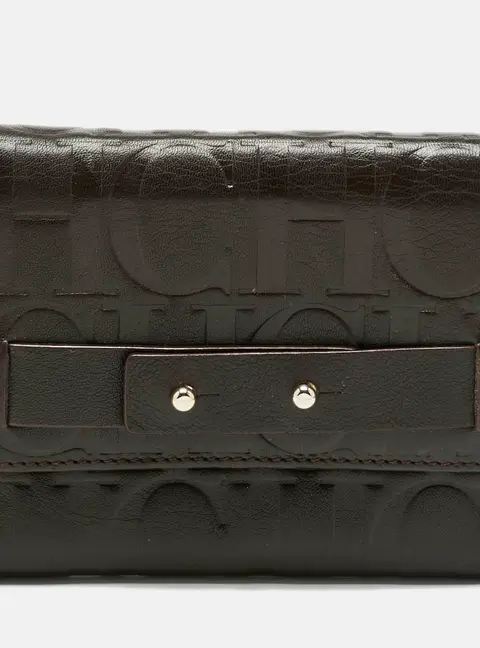 Carolina Herrera Dark Brown Monogram Leather Trifold Wallet