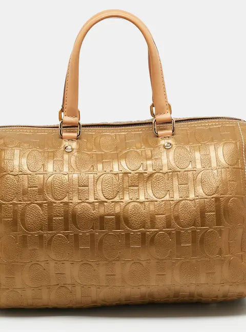 Carolina Herrera Andy Gold Monogram Embossed Leather Satchel