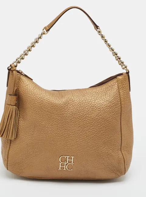 Carolina Herrera Tassel Chain Gold Leather Hobo