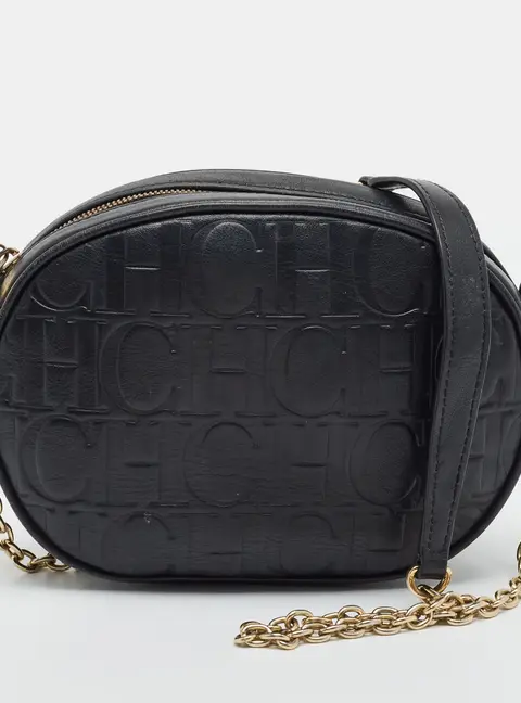 Carolina Herrera Black Monogram Embossed Leather Chain Bag