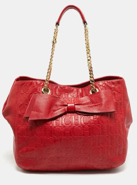 Carolina Herrera Audrey Red Monogram Leather Tote