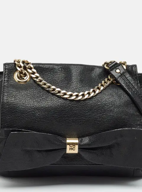 Carolina Herrera Audrey Black Monogram Embossed Leather Shoulder Bag