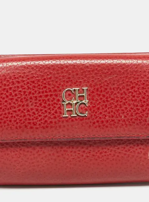 Carolina Herrera Logo Red Leather Trifold Wallet