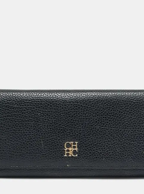 Carolina Herrera Logo Black Leather Trifold Wallet