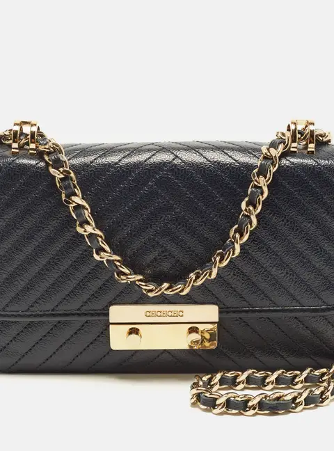 Carolina Herrera Bimba Flap Navy Blue Quilted Leather Shoulder Bag