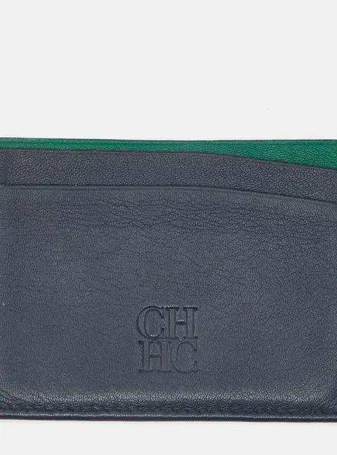 Carolina Herrera Navy Blue/Green Leather Card Holder
