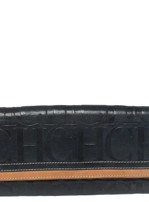 Carolina Herrera Blue/Tan Embossed Leather Flap Wallet