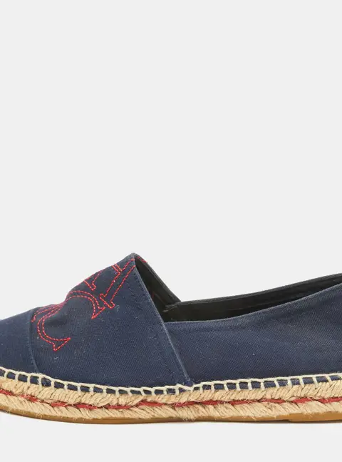 Carolina Herrera Navy Blue Canvas Espadrille Slip On Loafers Size 40