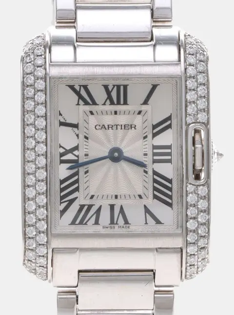 Cartier Tank Tank Anglaise WT100008 Quartz Silver Case Diamond 18k White Gold Diamond Women's Wristwatch 23mm