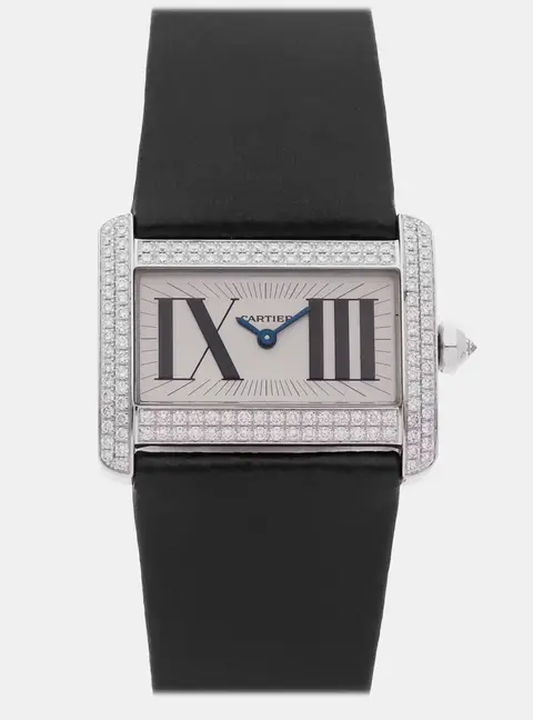 Cartier Tank Tank Divan WA301571 Quartz Silver Dial 18k White Gold Diamond Women's Wristwatch 31mm x 20mm