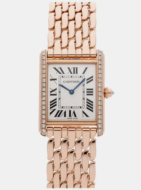 Cartier Tank Louis WJTA0021 White 18K Rose Gold Diamond Manual Winding Women's Wristwatch 33x25mm