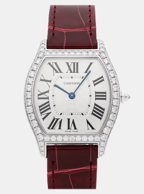 Cartier Tortue WA501009 Manual Winding Silver Dial 18k White Gold Women's Wristwatch 31mm