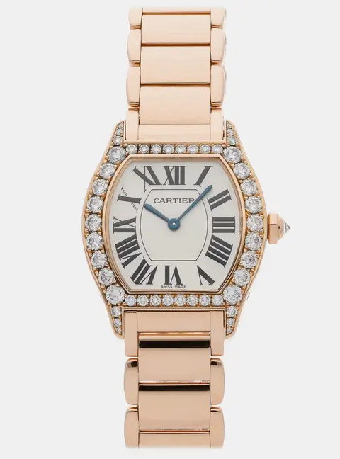 Cartier Tortue WA50703I White 18K Rose Gold Diamond Manual Winding Women's Wristwatch 28MM